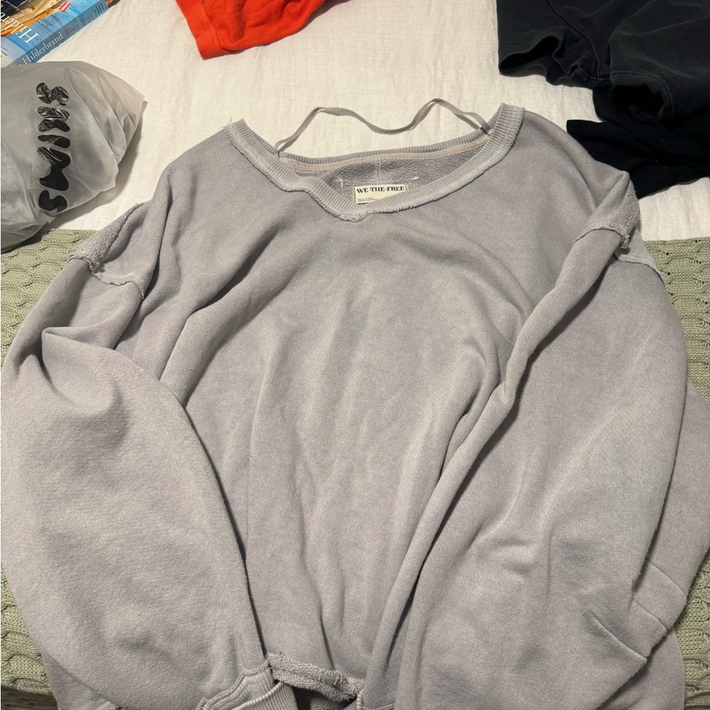 We The Free Relaxed V-Neck Pullover Sweatshirt in Gray - Picture 6 of 7